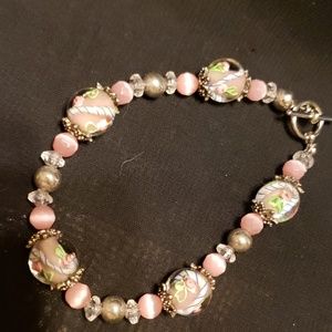 Pink Faceted Cats eye and Gorgeous Clear Lampwork